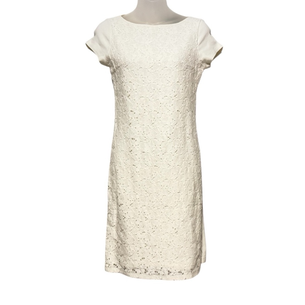 Lauren Ralph Lauren Cream Lace Front Jersey Dress